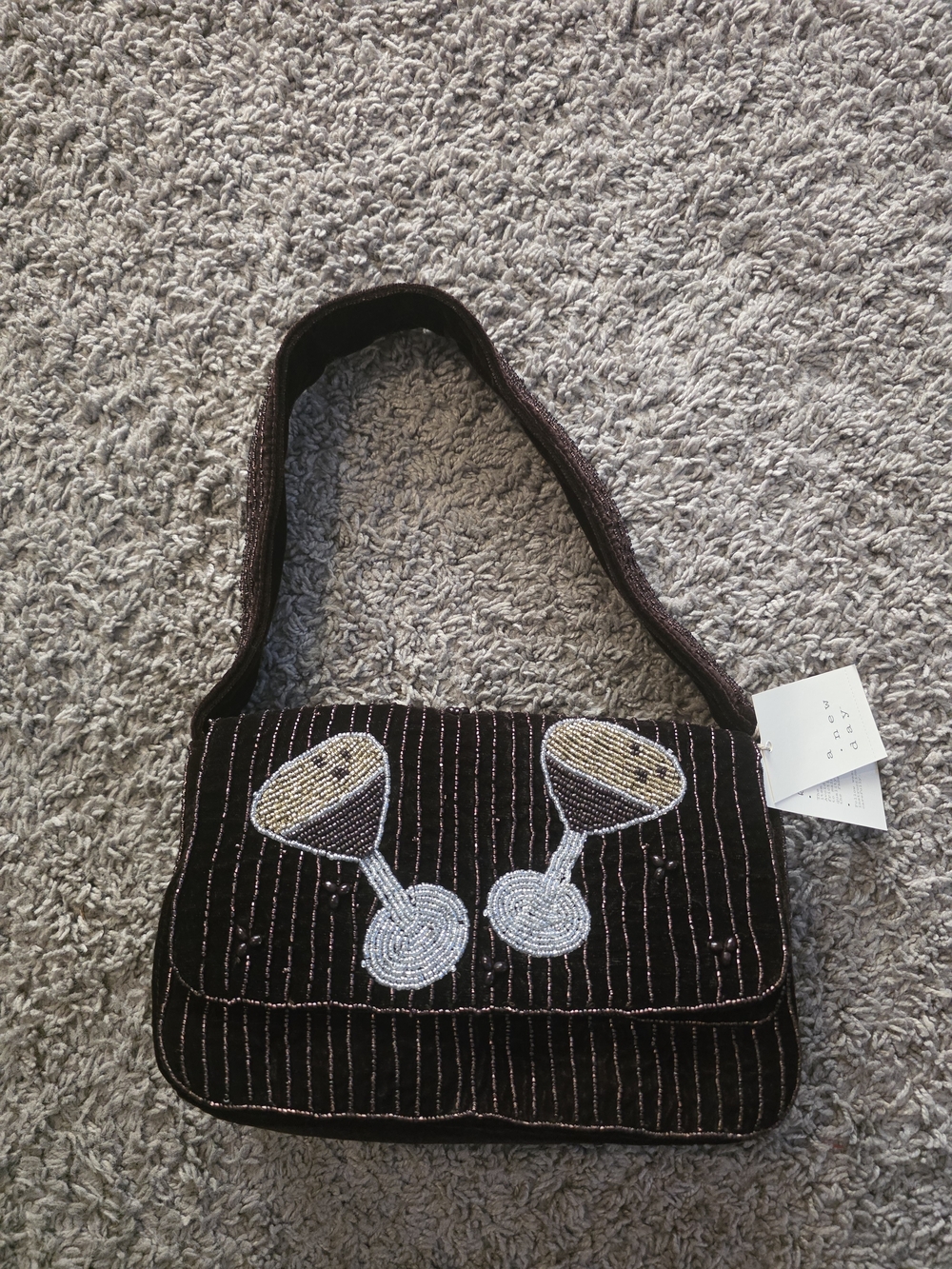 a new day Brown Beaded Martini Motif Shoulder Bag